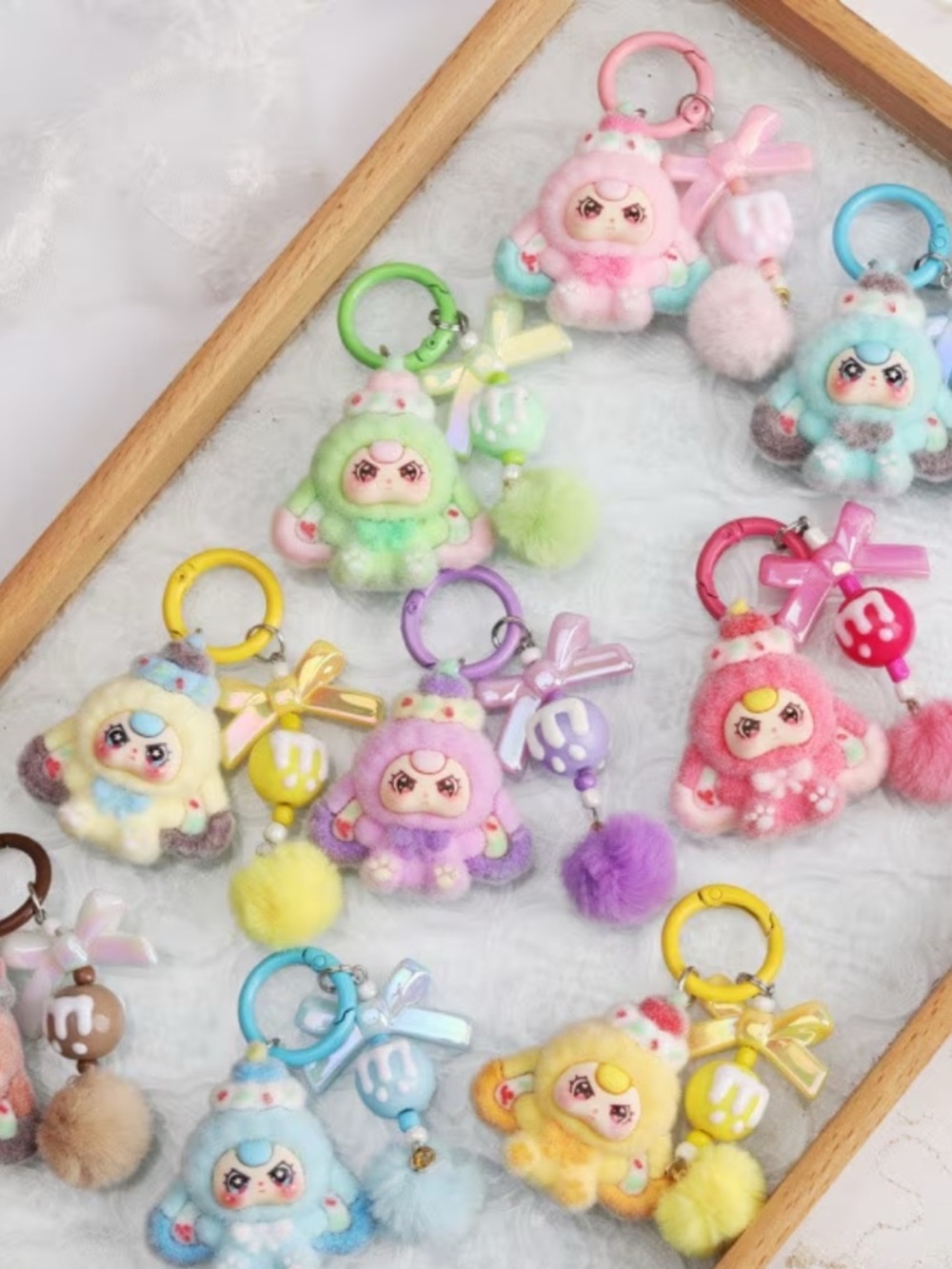 Flocked Lop Eared Rabbit Key Chain Bag Charm